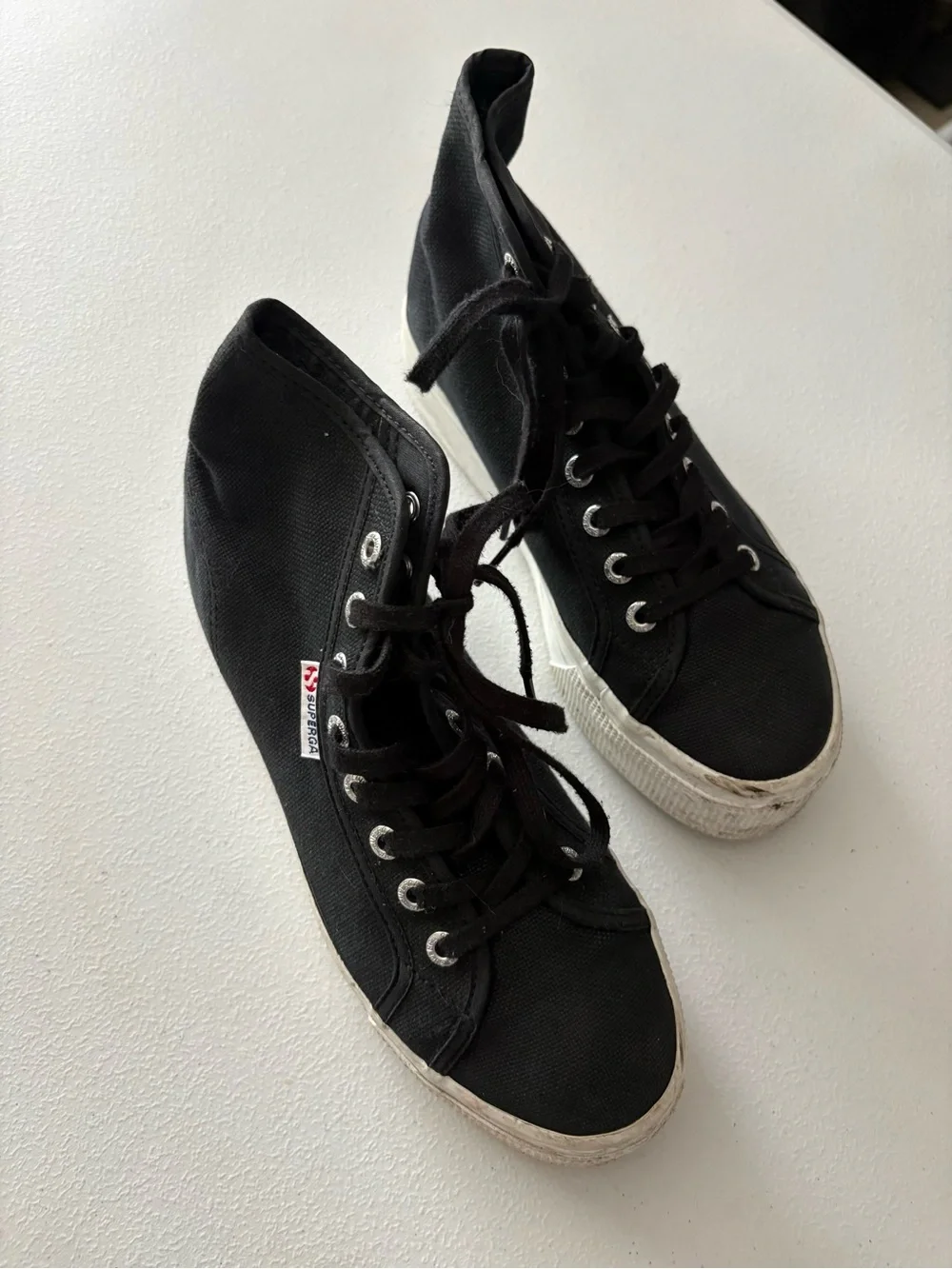 Womens Size 8.5/ Mens Size 7/ 39.5 Superga Black 2705 High Top Platform Sneakers - Picture 2 of 8